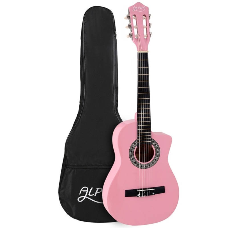 Alpha 34 Inch Classical Guitar Wooden Body Nylon String Beginner Kids Gift Pink GUITAR-D-34-PK
