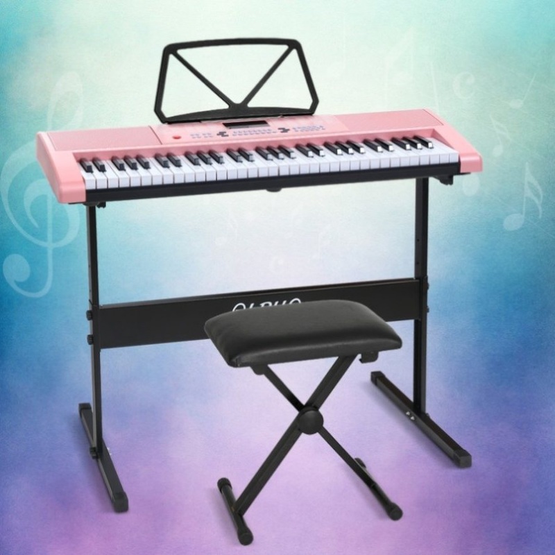 Alpha 61 Keys Electronic Piano Keyboard Digital Electric w/ Stand Stool Pink EK-KL-97-PK-H-B01