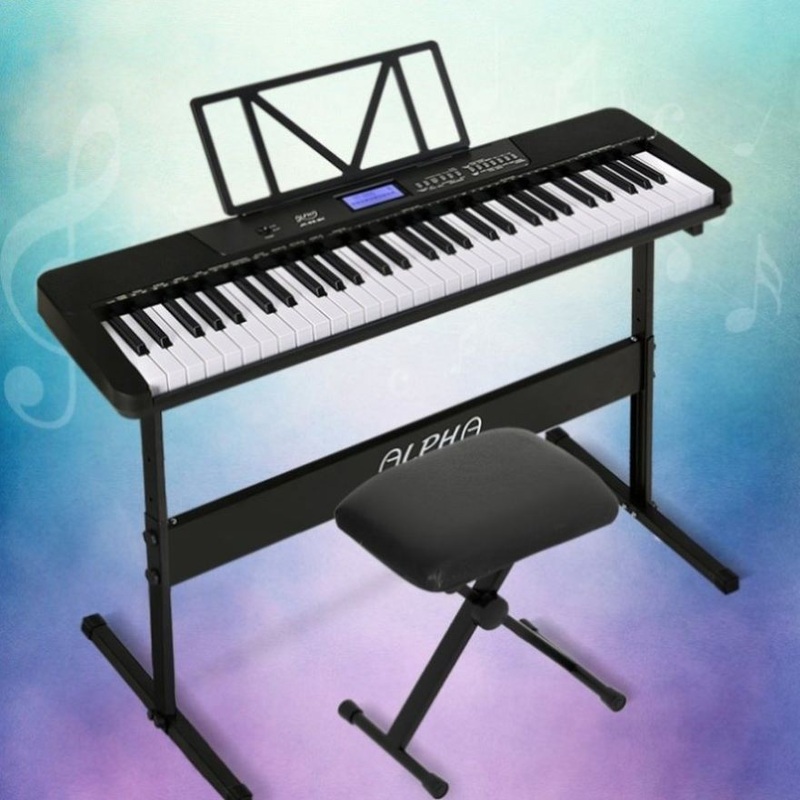 Alpha 61 Keys Electronic Piano Keyboard Digital Electric w/ Stand Stool Touch EK-JK-62-BK-H-B01