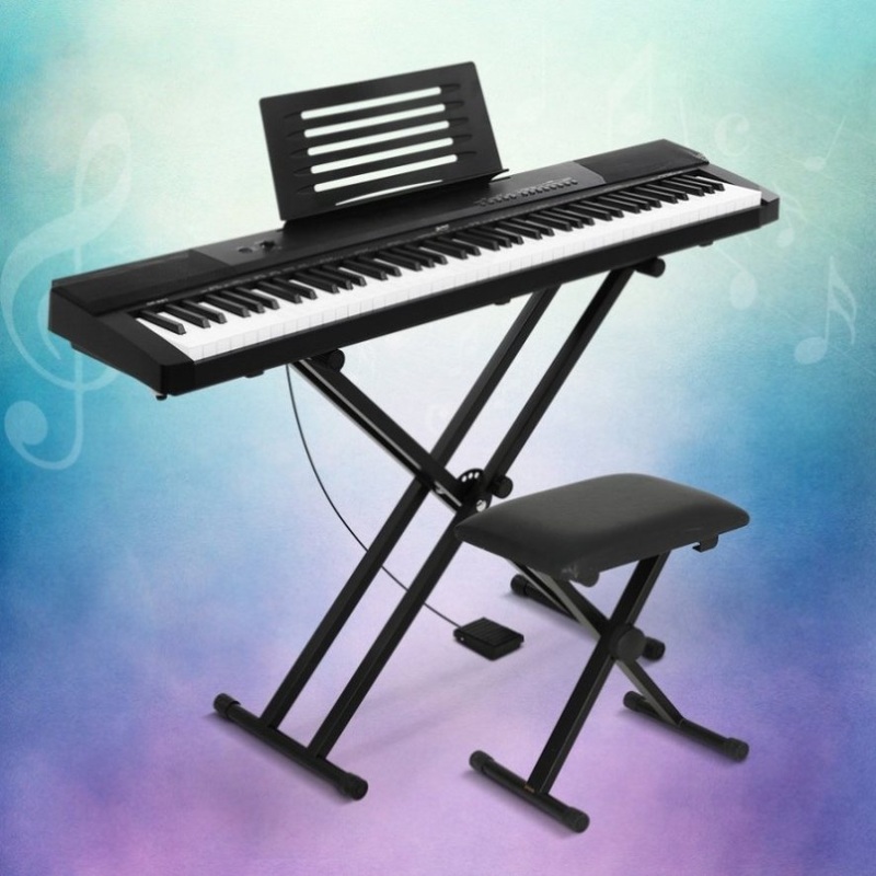 Alpha 88 Keys Electronic Piano Keyboard Digital Electric w/ Stand Stool Pedal EK-DP-881-BK-X-B01