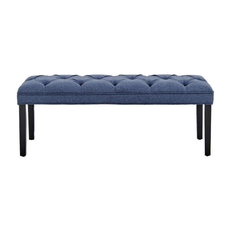 Cate Button-Tufted Upholstered Bench by Sarantino – Blue Linen BCH-438-BU