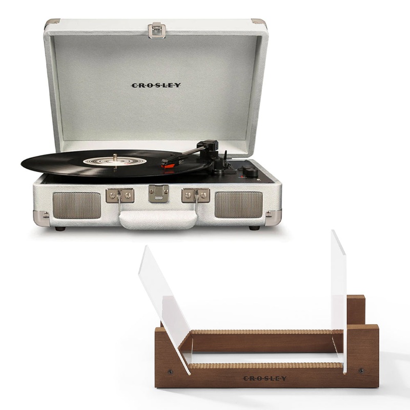 Crosley Cruiser Bluetooth Portable Turntable – White Sands + Bundled Crosley Record Storage Display V398-CR8005FSS-WS4