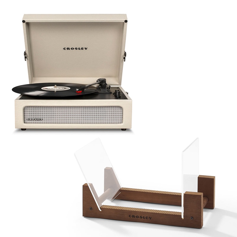 Crosley Voyager Bluetooth Portable Turntable – Dune + Bundled Crosley Record Storage Display Stand V398-CR8017BSS-DU4