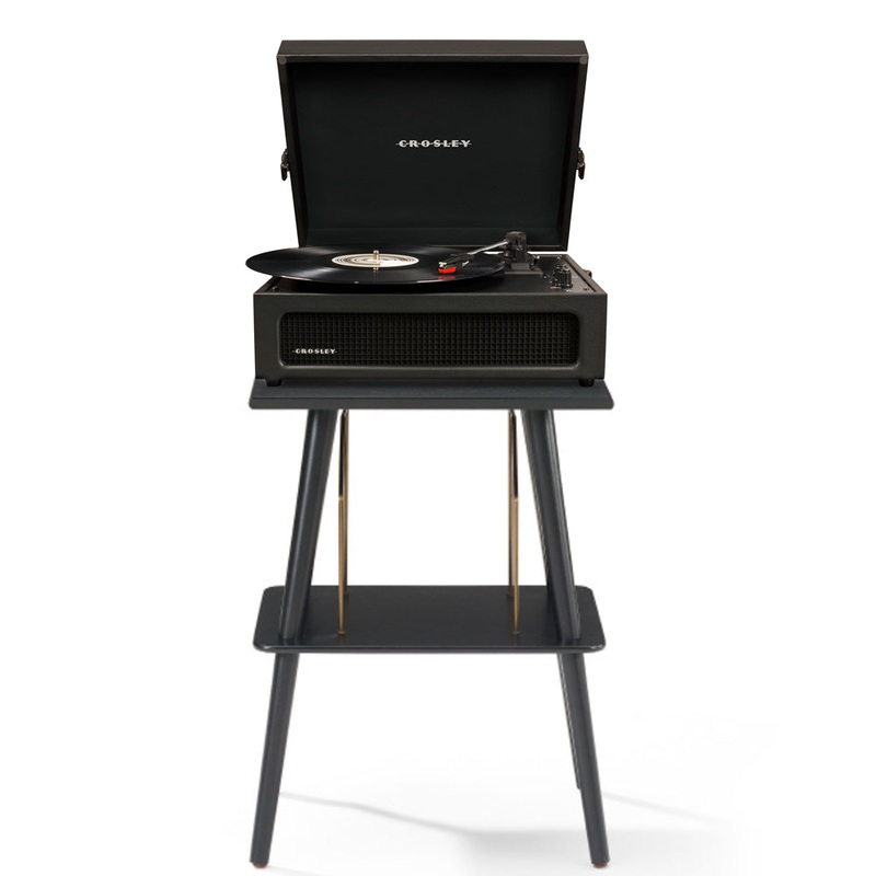 Crosley Voyager Bluetooth Portable Turntable + Entertainment Stand Bundle – Black V398-CRIW8017BST-BK4