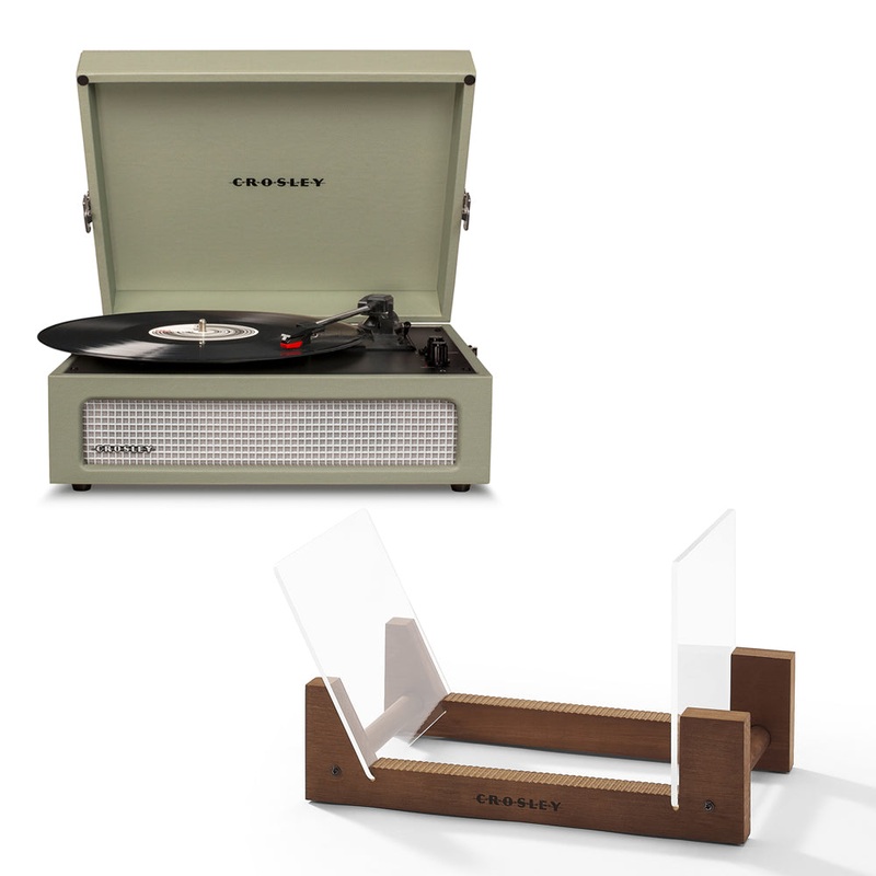Crosley Voyager Bluetooth Portable Turntable – Sage + Bundled Crosley Record Storage Display Stand V398-CR8017BSS-SA4