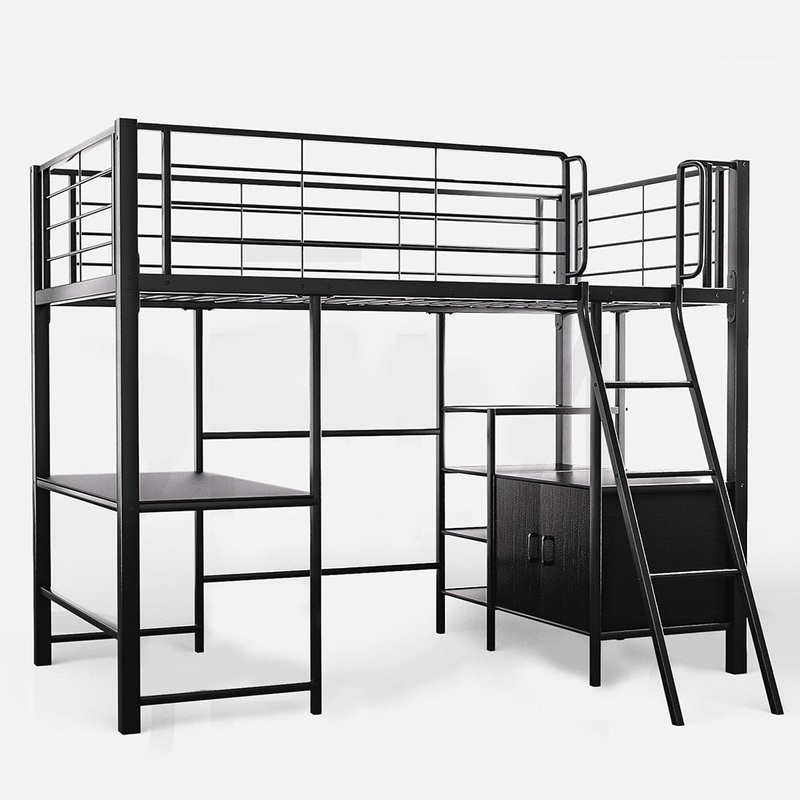 Gaming Loft Bed with Desk and Storage Cabinet, Steel Metal Frame, Space Saving Design, for Single V219-BEDSBBKSL6GA