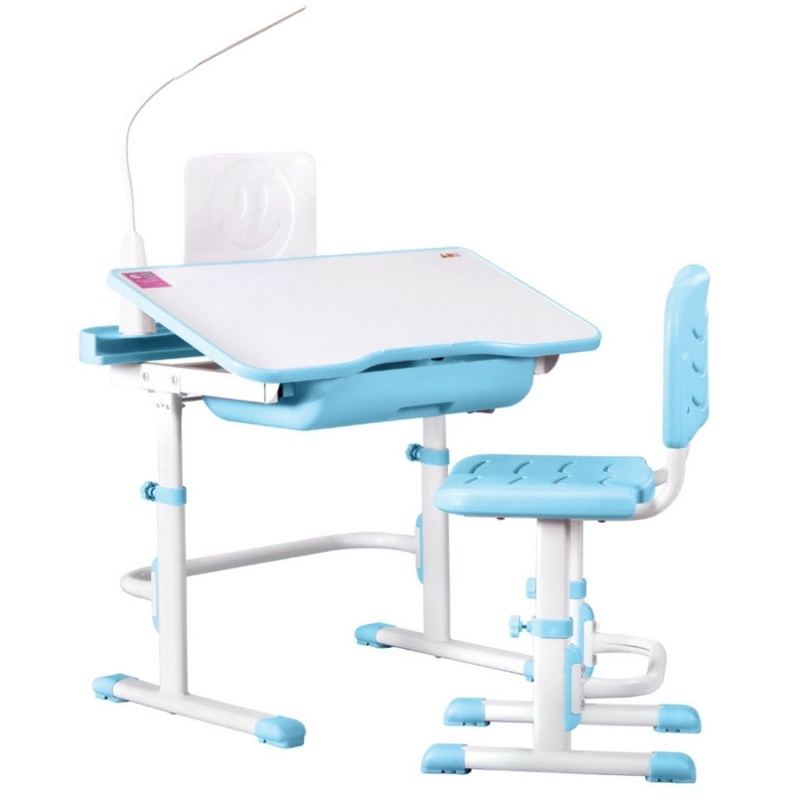 Keezi Kids Table and Chair Set Adjustable Study Desk w/ LED Lamp Reading Blue KTC-A-STU-PL-BL