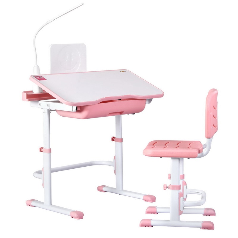 Keezi Kids Table and Chair Set Adjustable Study Desk w/ LED Lamp Reading Pink KTC-A-STU-PL-PK