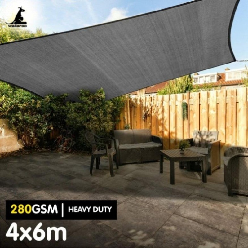 Wallaroo 280GSM Outdoor Sun Shade Sail Canopy Grey – 4m x 6m GYSS-280-4X6