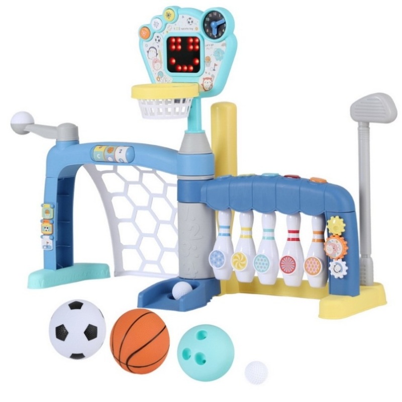 Keezi Kids Basketball Hoop Stand Bowling Baseball Golf Game Sports Toys Set Blue PLAY-BAS-HOOP-5IN1-MC