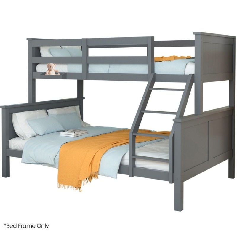Kingston Slumber Triple Wooden Single Over Double Bunk Bed Frame for Kids, Convertible Design, Grey V219-BEDDBBKS03GA