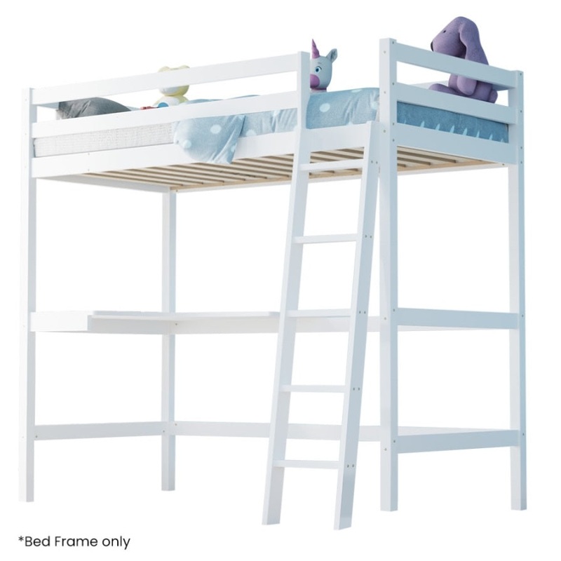 KINGSTON SLUMBER Wooden Kids Single Loft Bed Frame with Desk – White V219-BEDSBBKSL2WA