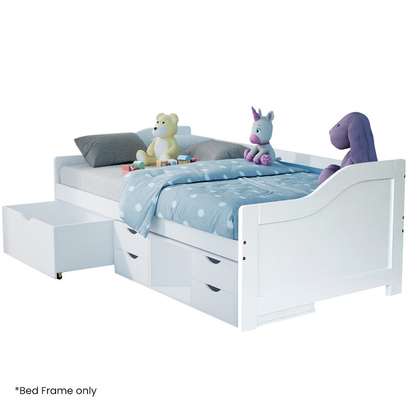 Kingston Slumber Wooden Single Sofa Bed Frame with Storage Drawers – White V219-BEDBFSKSS1WA