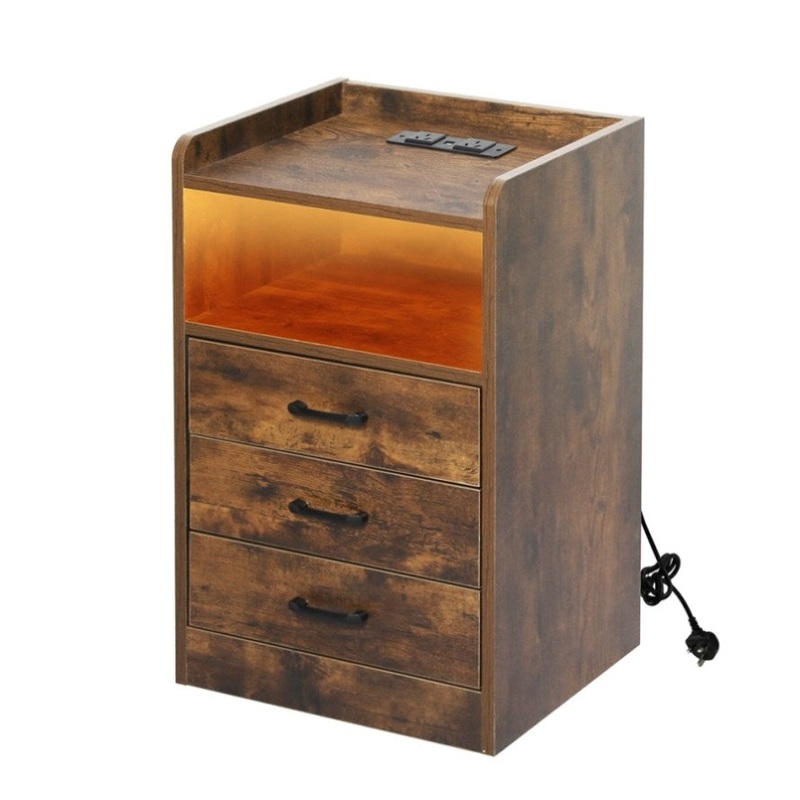 Levede Bedside Table USB Charger Outlet LED Oak NI1048-OA