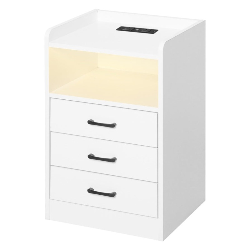 Levede Bedside Table USB Charger Outlet LED White NI1048-WH