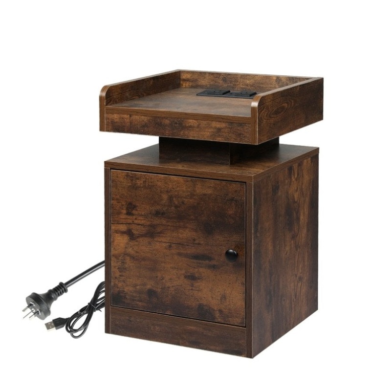 Levede Bedside Table USB Charger Outlet RGB Oak NI1049-OA