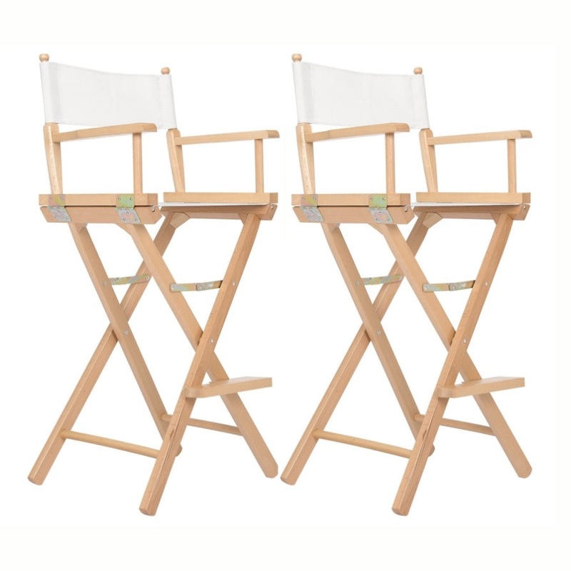 2X Director Movie Folding Tall Chair 76cm Beech WOOD HUMOR V274-FT-6015DC-WD2