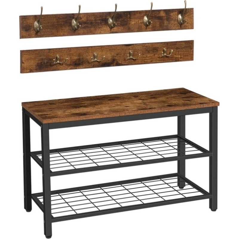 Industrial Design Entryway Shoe Rack with Coat Hooks Organizer V178-81689
