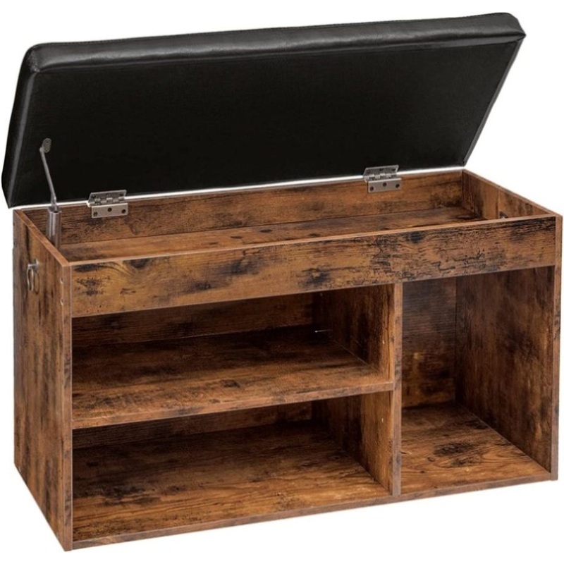 Shoe Storage Bench with Padded Cushion,Flip-Open Storage Box and Adjustable Shelf for Entryway and V178-83171