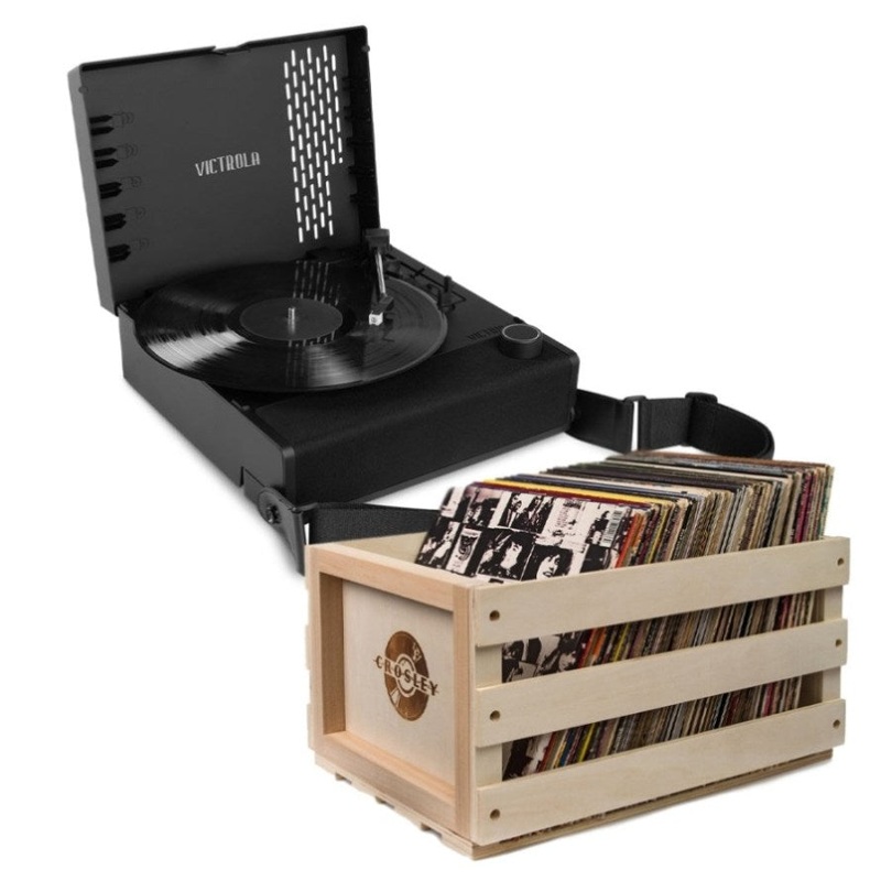 Victrola Revolution Go Turntable – Black + Bundled Record Storage Crate V398-VTR-750SB-BLK-BSC
