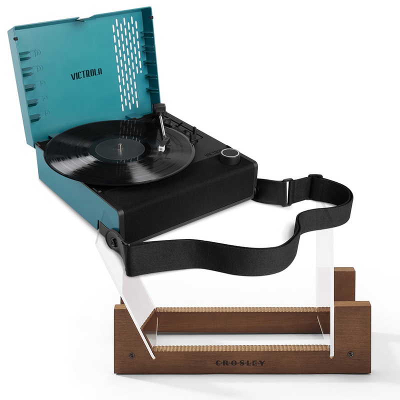 Victrola Revolution Go Turntable – Blue + Bundled Crosley Record Storage Display Stand V398-VTR-750SB-BLU-BSS