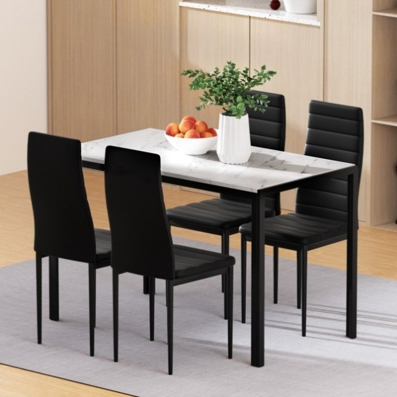 1 Artiss Dining Table and 4 Chairs Set Marble Effect DINING-B-SET-MAR120-AB