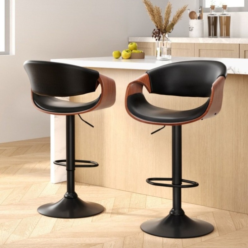 Artiss 2x Bar Stools Gas Lift Leather w/Armrest BA-TW-8078-BKX2