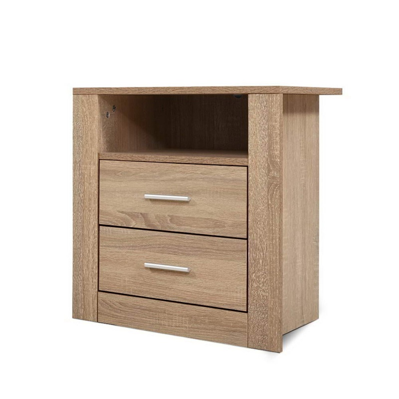 Artiss Bedside Table 2 Drawers with Shelf – TARA Oak FURNI-C-SIDE-SHELF-WD