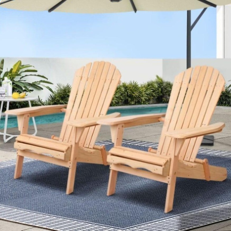 Gardeon Adirondack Outdoor Chairs Wooden Beach Chair Patio Furniture Garden Natural Set of 2 FF-BEACH-CHAIR-NTLX2