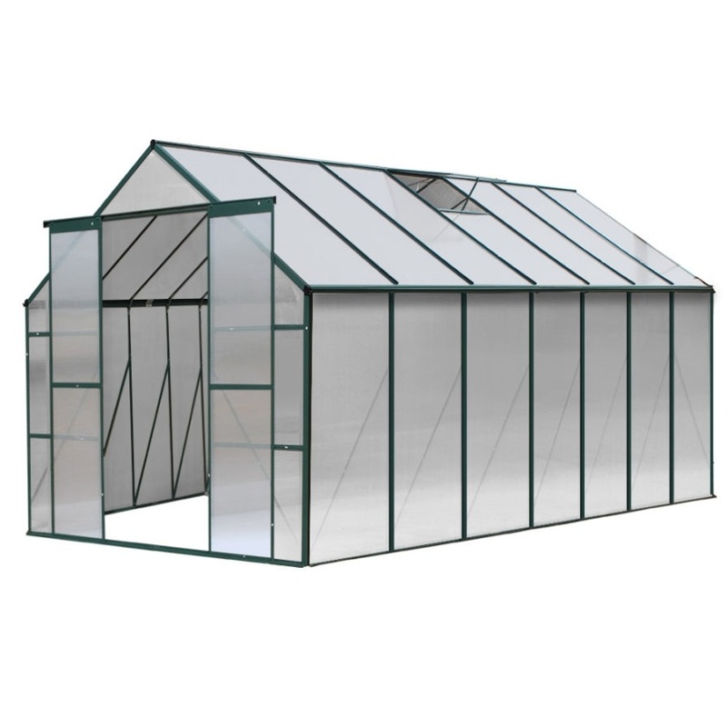 Green Fingers Greenhouse 4.43×2.44×2.15M Aluminium Polycarbonate Green House Garden Shed GH-ALU-443X244-GN-AB