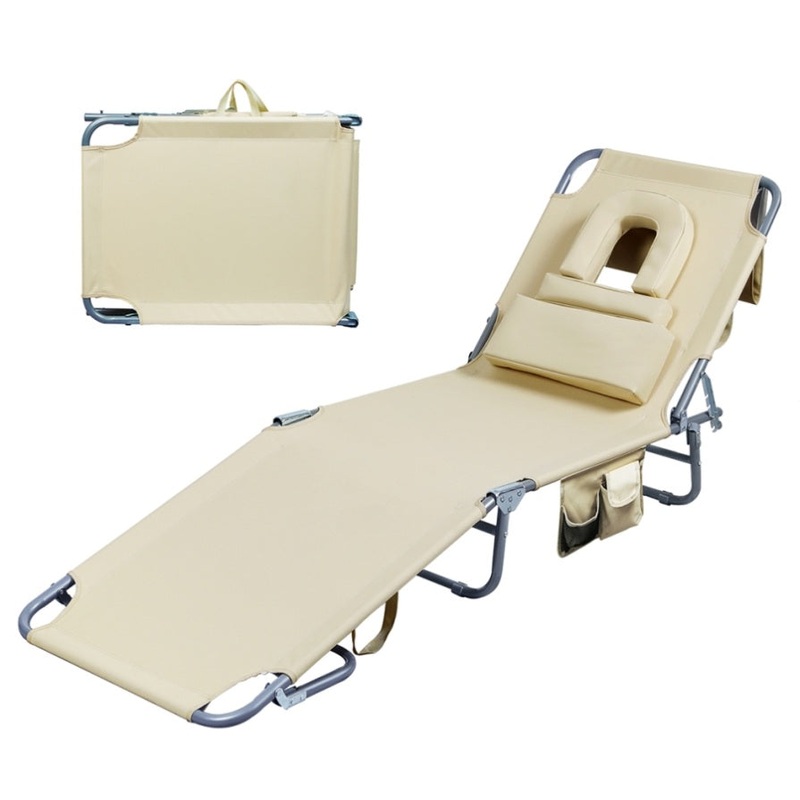 Levede Foldable Beach Lounge Chairs with Face Hole Khaki OD1066-KH