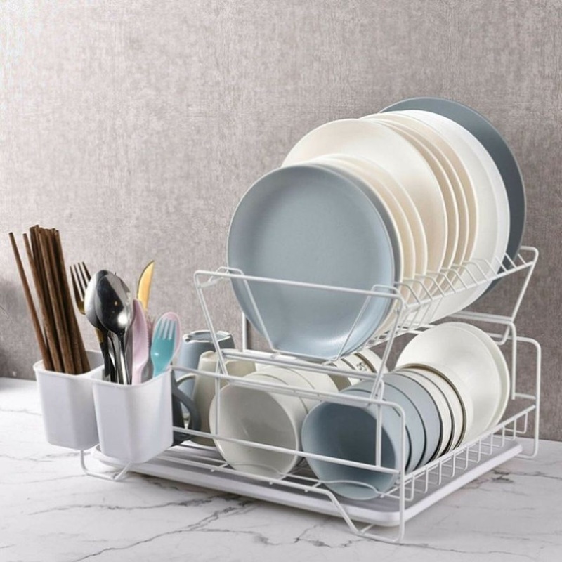 2 Tier Dish Drainer with Cutlery Holder White V498-2TIERSHELFWH