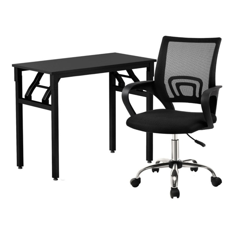 Artiss Computer Desk Mesh Office Chair Set Foldable Home Study Table Black MET-DESK-FD-80-2004-BK