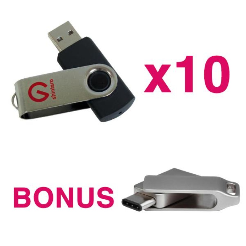 BULK BUY 10 Shintaro 16GB Rotating Pocket USB2.0, GET 1 FREE Shintaro 32GB USB-C OTG Pocket 08SHR16GBX10-KIT