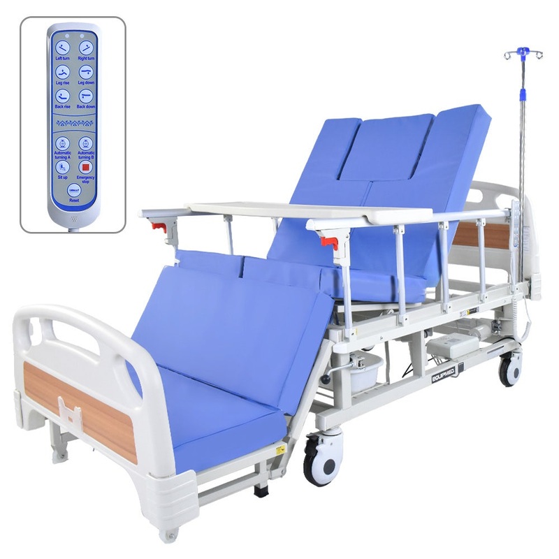 EQUIPMED Electric Medical Bed, w/ Mattress & Over Bed Table, Back and Leg Lifting, Lateral Tilting, V219-BNSADBEQE07A