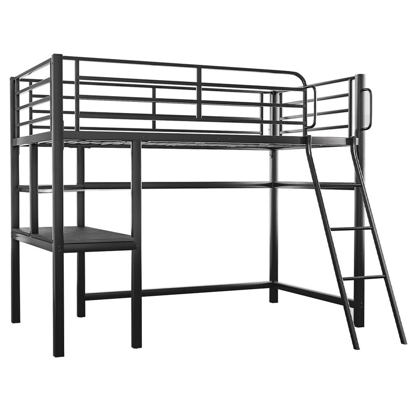 Gaming Loft Bed with Desk, Steel Metal Frame, Space Saving Design, for Single Mattress, Matte Dark V219-BEDSBBKSL5GA