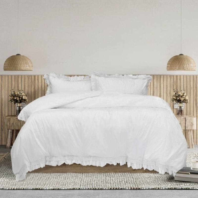Algodon Adele White Cotton Ruffle Quilt Cover Set King V442-INT-QUILTCS-ADELERUFFLE-WHITE-KI