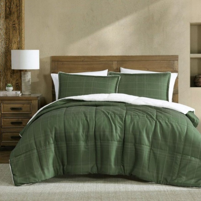 Ardor 3 Pcs Cammy Deep Khaki Comforter Set with Sherpa Reverse Queen/King V442-INT-COMFORTER-CAMMY-DEEPKHAKI-QS