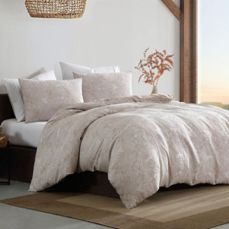 Ardor Avena Almond Textured Floral Jacquard Quilt Cover Set King V442-INT-QUILTCS-AVENAJACQUARD-ALMOND-KI