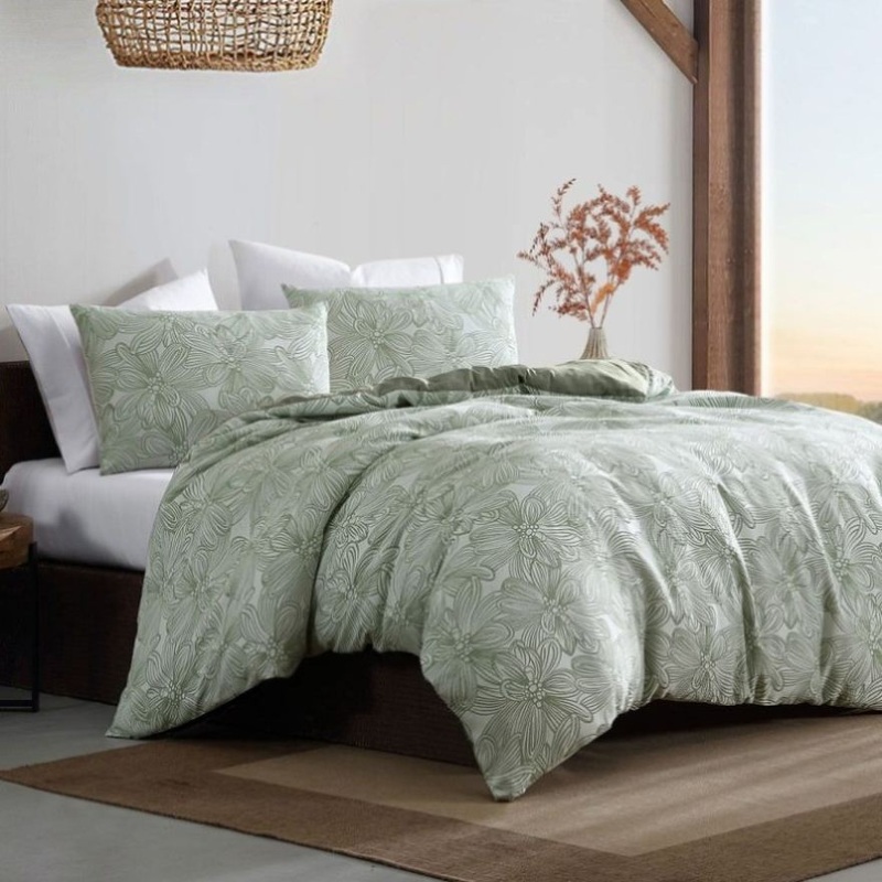 Ardor Avena Green Textured Floral Jacquard Quilt Cover Set Queen V442-INT-QUILTCS-AVENAJACQUARD-GREEN-QS