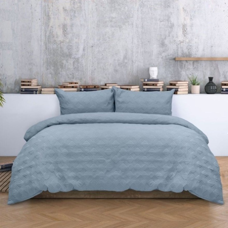 Ardor Carter Mineral Blue Embossed Vintage Washed Geometric Quilt Cover Set King V442-INT-QUILTCS-CARTER-MINERALBLUE-KI
