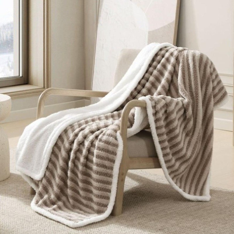 Ardor Carter Striped Boucle Throw Rug with Sherpa Reverse 130x170cm V442-INT-THROW-CARTERBOUCLE-MULTI-RE