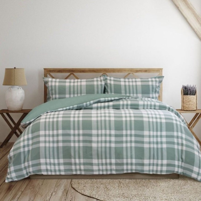Ardor Ronan Green Plaid Jacquard Quilt Cover Set King V442-INT-QUILTCS-RONAN-GREEN-KI