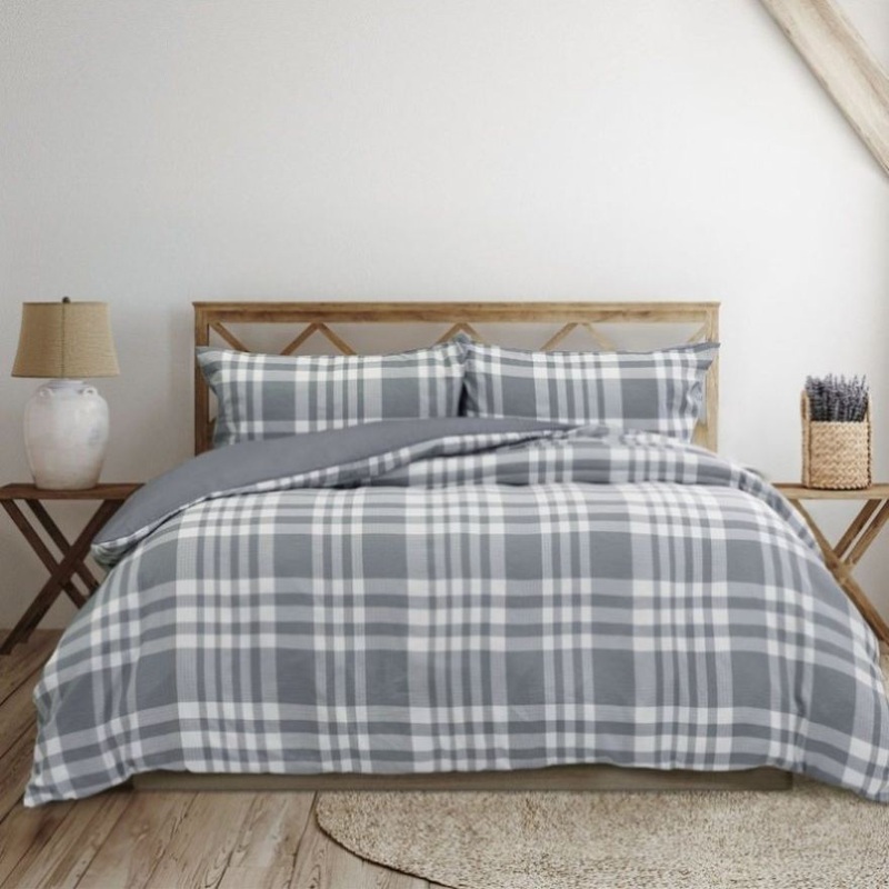 Ardor Ronan Grey Plaid Jacquard Quilt Cover Set King V442-INT-QUILTCS-RONAN-GREY-KI