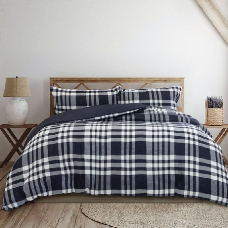 Ardor Ronan Navy Plaid Jacquard Quilt Cover Set King V442-INT-QUILTCS-RONAN-NAVY-KI