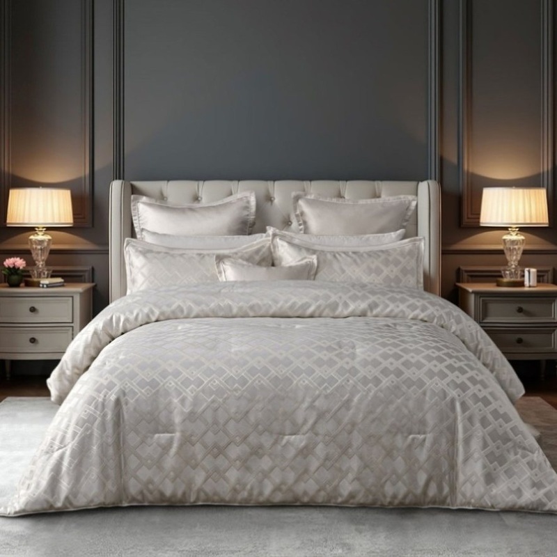 Bianca Firenze Pearl 6 Pcs Jacquard Geometric Comforter Set Queen/King V442-BCA-COMFORTER-FIRENZE-PEARL-KI