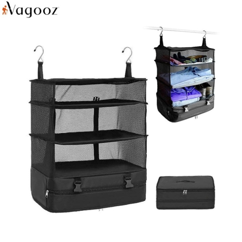 Vagooz Foldable 3 Shelf Travel Camping Organizer with Hook V1003-VGS101-FTB-BK