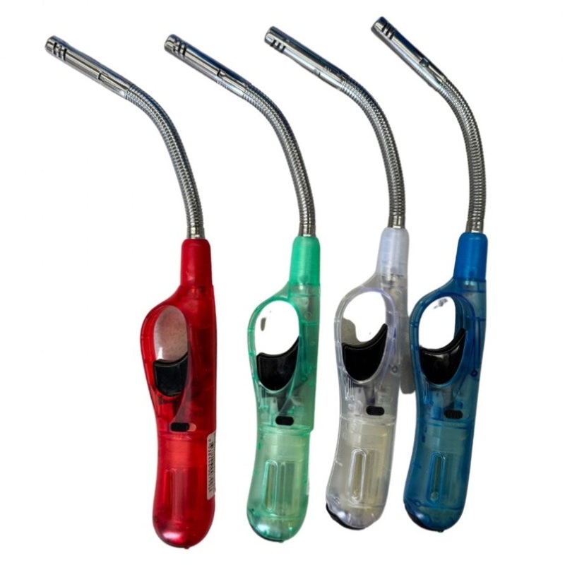 12x Clear Flexible Gas Lighter for BBQ Kitchen Cigarette w/ Safety Lock – Assorted Colours V563-HO-095-12PCS