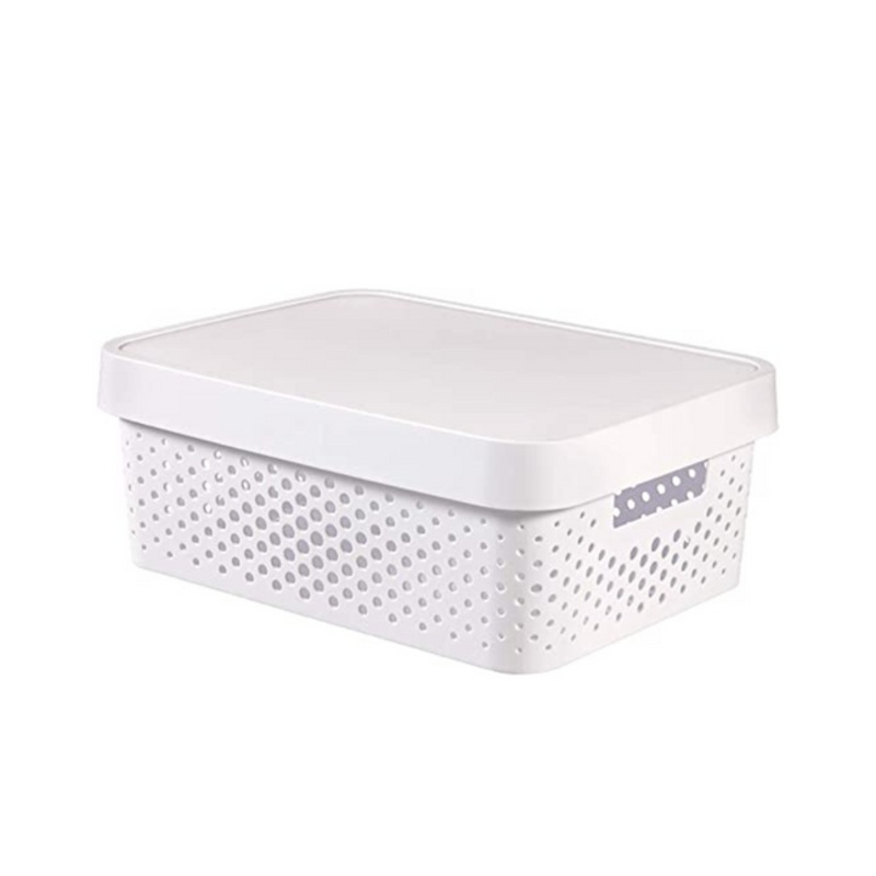 16x 11L Premium Plastic Storage Basket Container Box w/ Lid Dot Pattern V563-PB1150-1BOX