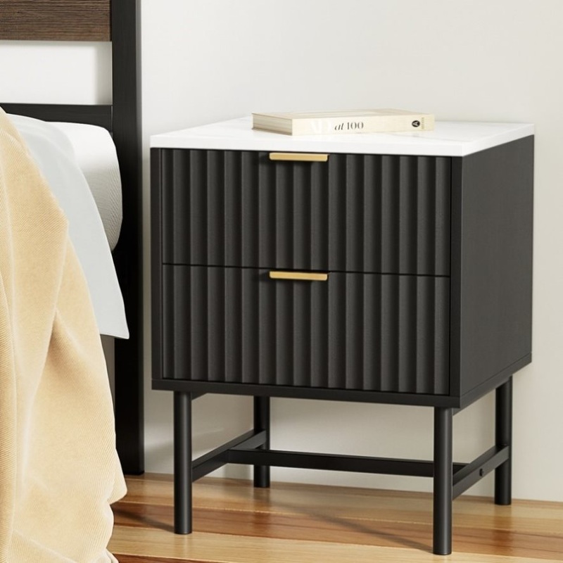 Artiss Bedside Table 2 Drawers – Black FUR-S-BS-03-WHBK